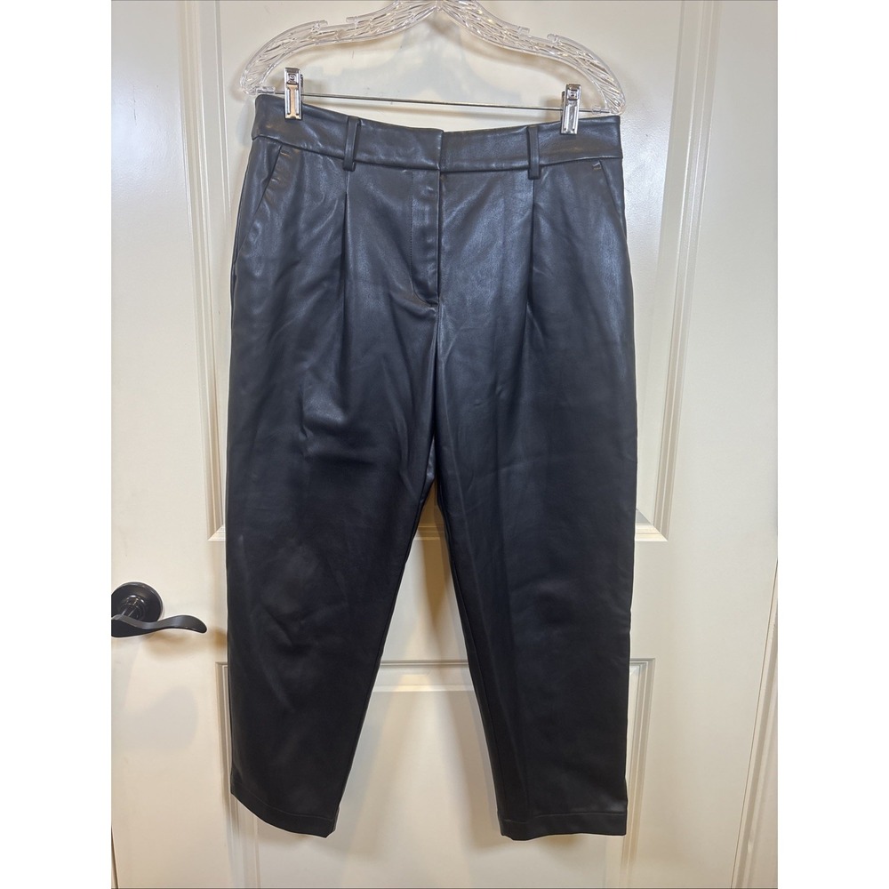 Loft Black Faux Pleated Leather Straight Leg Pants Size 8P Minimalist Streetwear